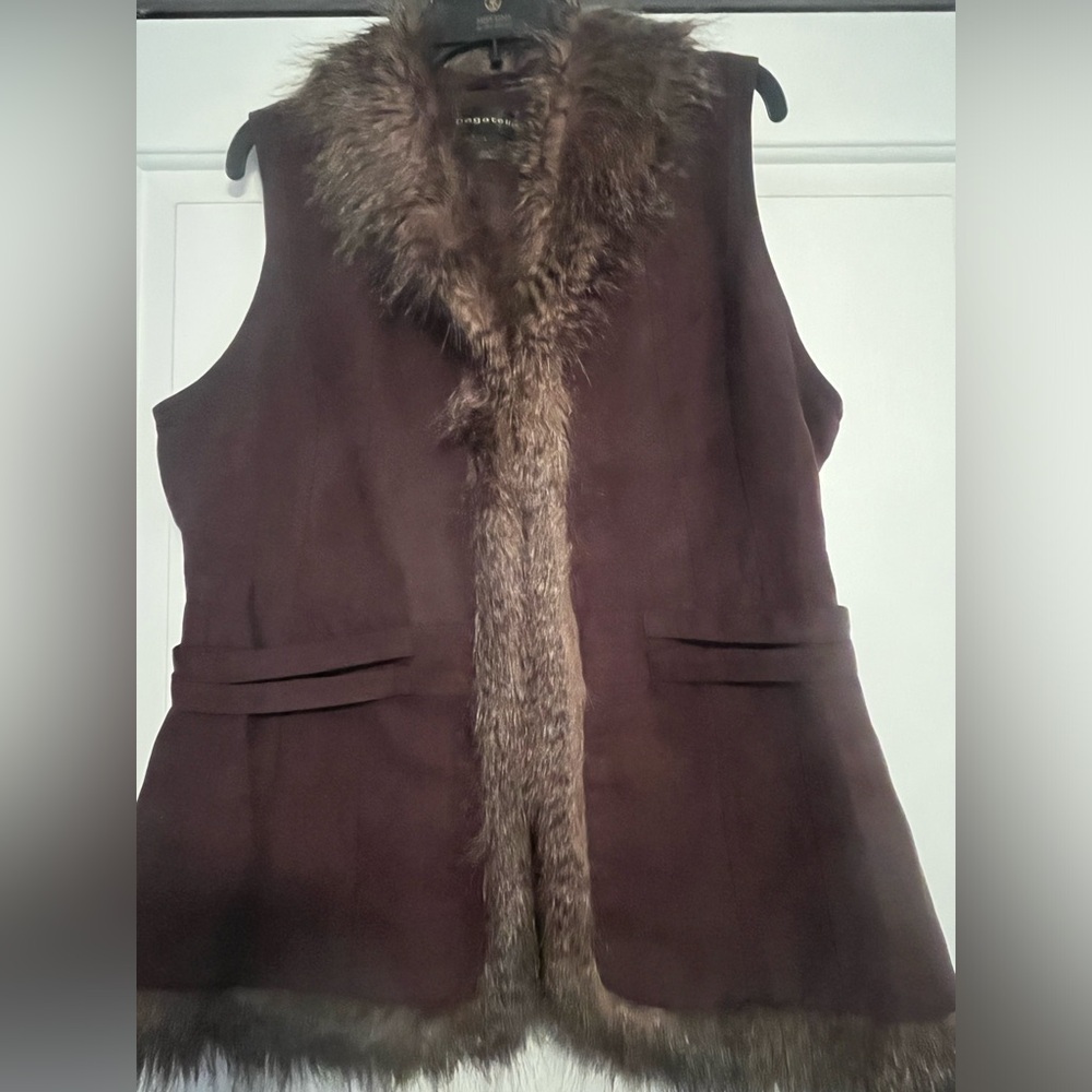 Size Large brown faux suede,  faux fur vest.